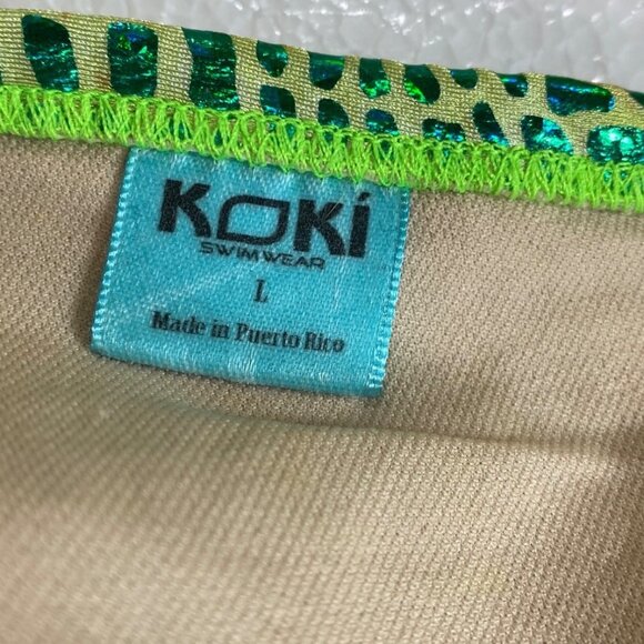 Koki Swimwear Sexy Green & Yellow Metallic Bikini‎ Large Bathing Suit Beach Pool - Picture 5 of 6